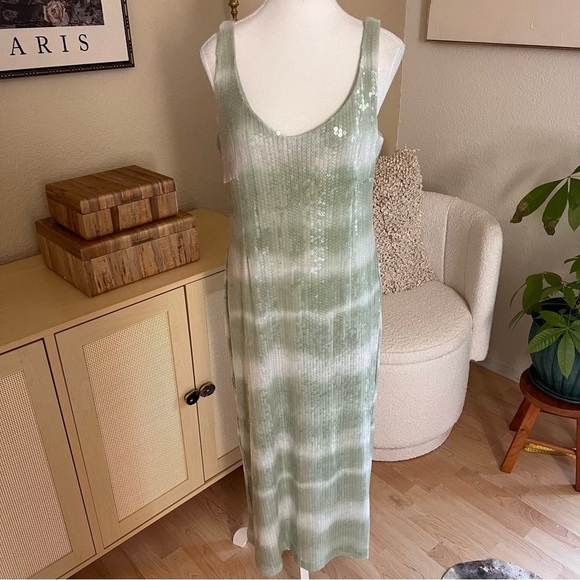 CAROLINE CONSTAS NWT Mint Green Ombre Sequin V-Neck Sleeveless Midi Dress Size M - Picture 4 of 12